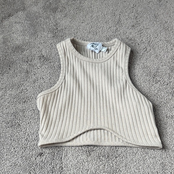 Princess Polly Tops - Princess Polly Tan Ribbed Tank Crop Top SIZE 2